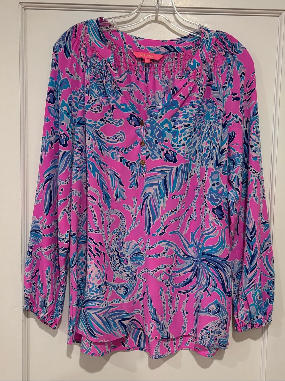 Lilly Pulitzer Elsa Silk Top Mandevilla Pink New Kids On The Dock Pink Blue S - Picture 13 of 13